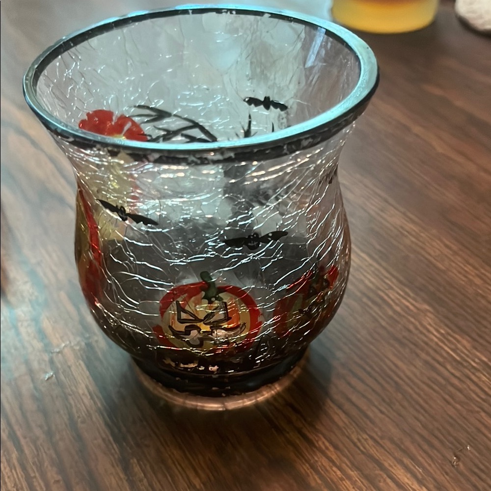 Halloween Themed Glass Candle Holder by Yankee gently used